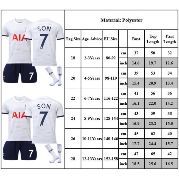 Fotbollströja 2023-24 Nr 7 SON Set Ungdom/Barn Tröja Borta Fotbollströja Set Shorts Med Strumpor Barnpresent 22