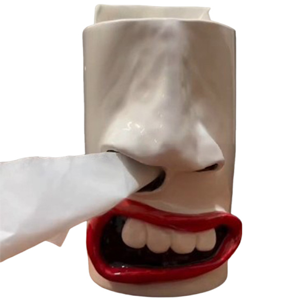 Håndlavet Sjovt Ansigt Servietholder, Særpræget Mund Næse Vævsboks Dispenser, Unik Toiletpapirholder, Nyhed Vævsboks Cover