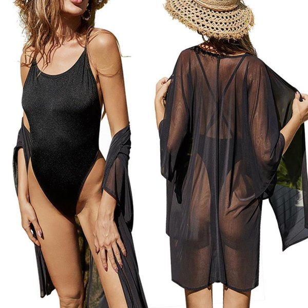 Dam Mesh Baddräkt Bikini Cover Up Kimono Cardigan Klänning Black One Size  e3f0 | Black | One Size | Fyndiq