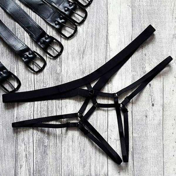 Dam Tanga Trosor Crotchless Underkläder G-String Trosor Black 2XL