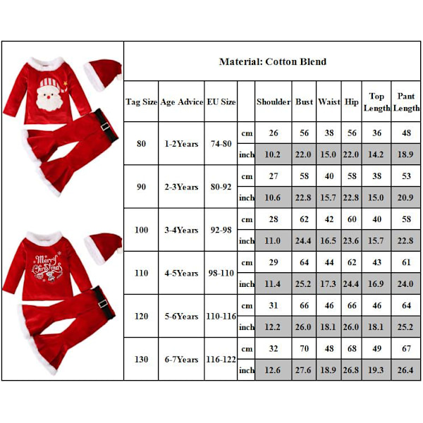 Jultomte Kläder för Barn Baby Jul 3-Delars Set A 90CM