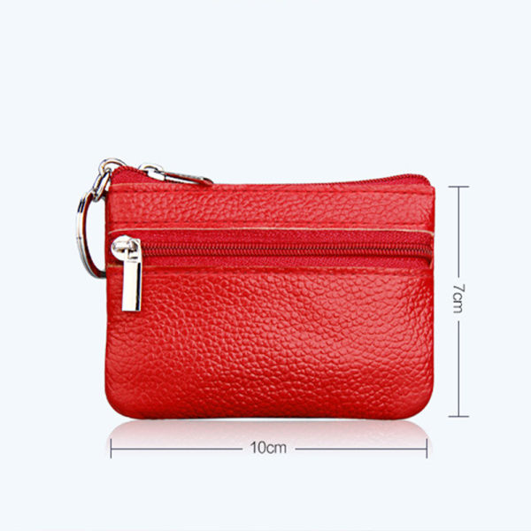 Läder liten plånbok Korthållare Mini Nyckelring Dragkedja Myntväska Rosröd 10x7cm