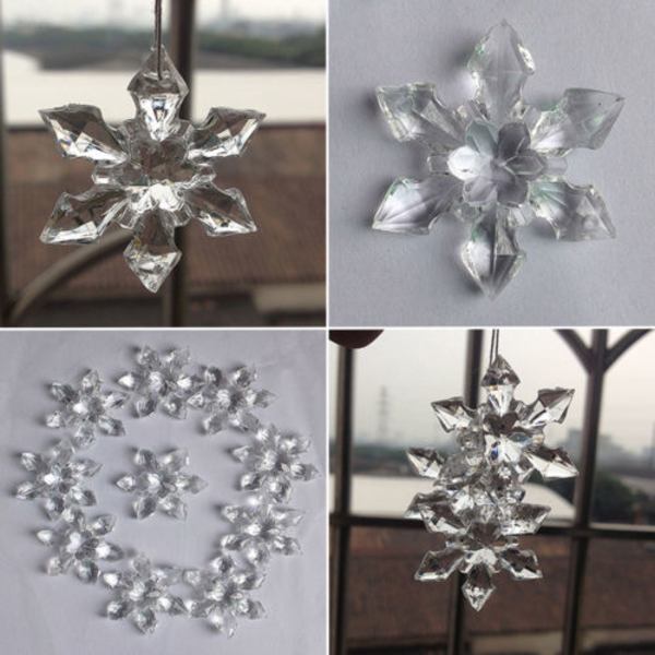 10 st juldekorationer i akryl, snöflingor, kristall för julgran 4.7cm-10pc