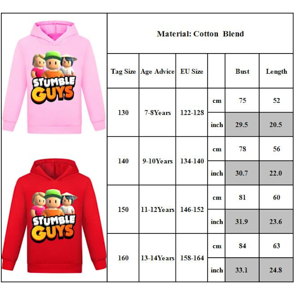 Barn Pojkar 3D Stumble Guys Hoodie Tröja Långärmad Jacka red 140cm