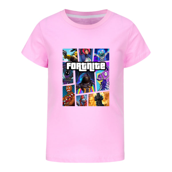 F0rtnite Tyttöjen Poikien Sarjakuva Painettu T-paita Kesä Lyhythihaiset Paidat Puuvilla Pyöreäkaulus Topit Pink 150cm