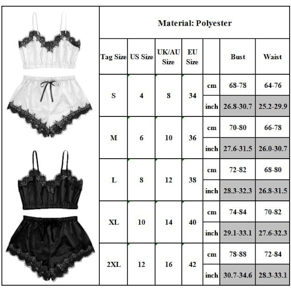 Sext  Nattlinne Cami Topp Underkläder Set för Kvinnor Black L