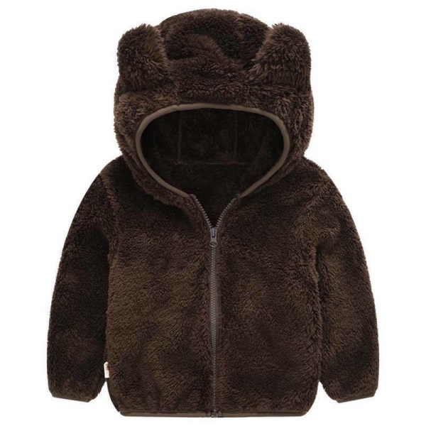 Barn Baby Pojkar Flickor Fleece Teddy Bear Coat Huvtröja Vinter Varm Huva Zip Jacka Dark brown 120cm
