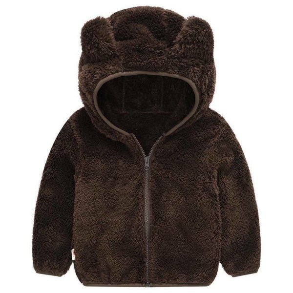 Barn Fleece Teddy Bear Jacka med Huva Vinter Varm Zipjacka för Pojkar och Flickor Dark brown 100cm