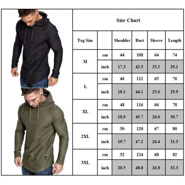 Långärmad t-shirt för män med luvtopp i oregelbunden läder Khaki 3XL