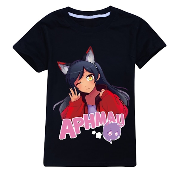 APHMAU Flickor Pojkar Tecknad Tryckt T-shirt Sommar Kortärmad Tröja Bomull Rundhalsad Topp Black 160cm