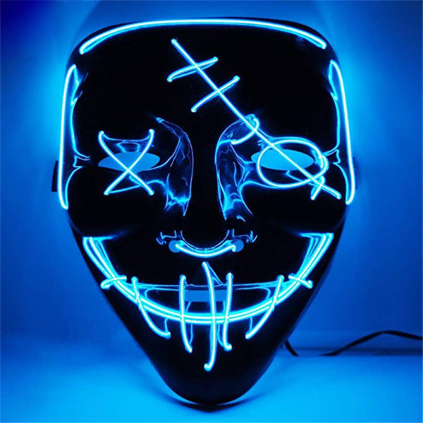 Lyser upp LED-sömmar Masker Halloween kostym Blue