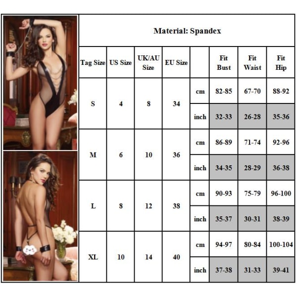 Sexig Mesh Body för Kvinnor, Erotisk Underkläder, Nattkläder Black M