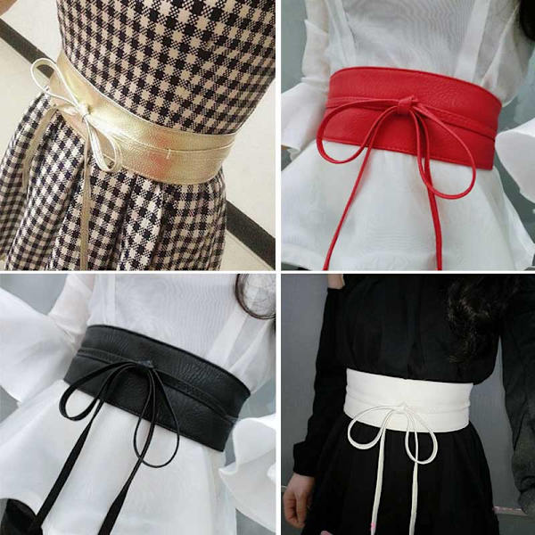 Snörning Bred Wrap Midjebälte Elastiskt Stretch Klänning Midjeband silver