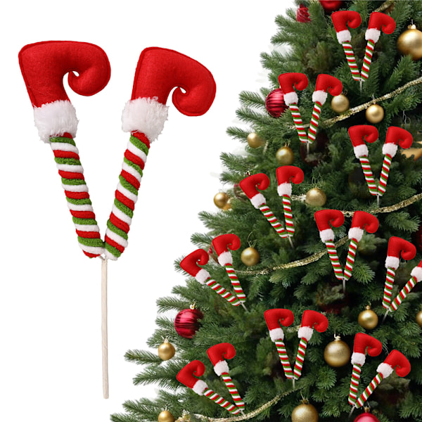 1 st jultomtebenspickar Julgranspynt Plysch Fylld Randig Tomtebenspickar Träd Topp Dekorationer för Semesterfest Dekoration Multicolour