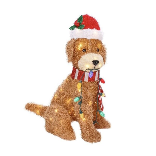 Julbelysning med fluffig Golden Doodle-hund, LED-lampa, juldekoration