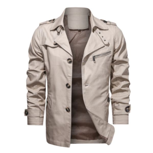 HERR Casual Jacka - Lös Passform, Enfärgad, Långärmad, Dragkedja, Nedåtvänd Krage, Med Fickor, Trendig, Lätt, Höstjacka Off White L