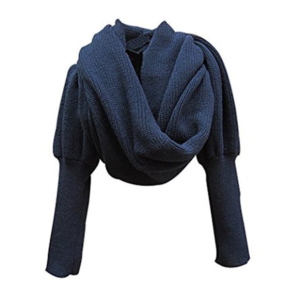 Dam Scarf Mode Varm Solid Stickad Wrap Crochetad Tjock Kappa Med Ärm För Sommar Vinter Höst Sjal Wraps Scarfs Navy