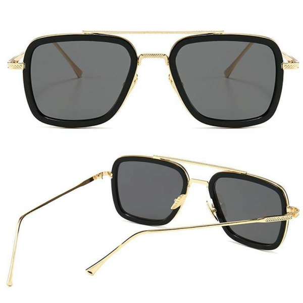 Fyrkantiga solglasögon för kvinnor män Vintage metall solglasögon Gold Frame Red Lenses 1pair