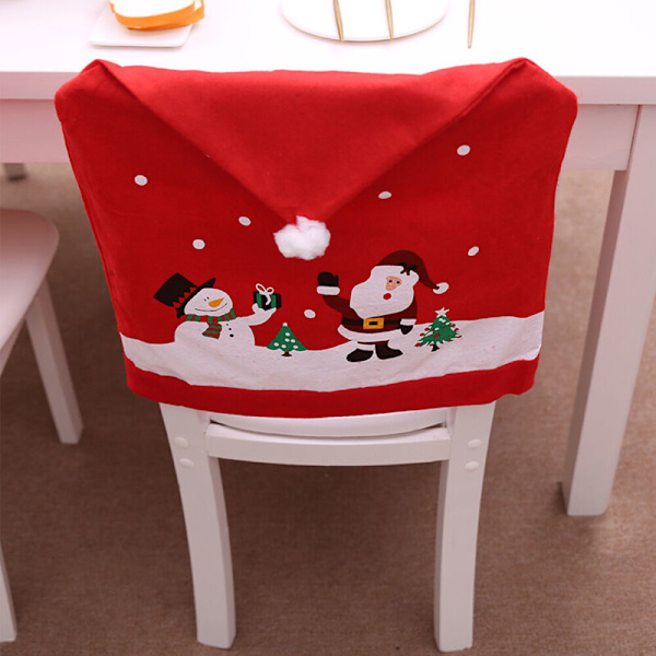 Julstolsöverdrag Tomte & Snögubbe Röd Hatt 1Pcs