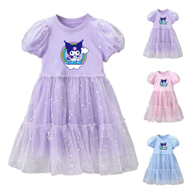 Kuromi Flickklänning Sommar Festkläder Kortärmad kjol för 3-8 år Purple 110cm