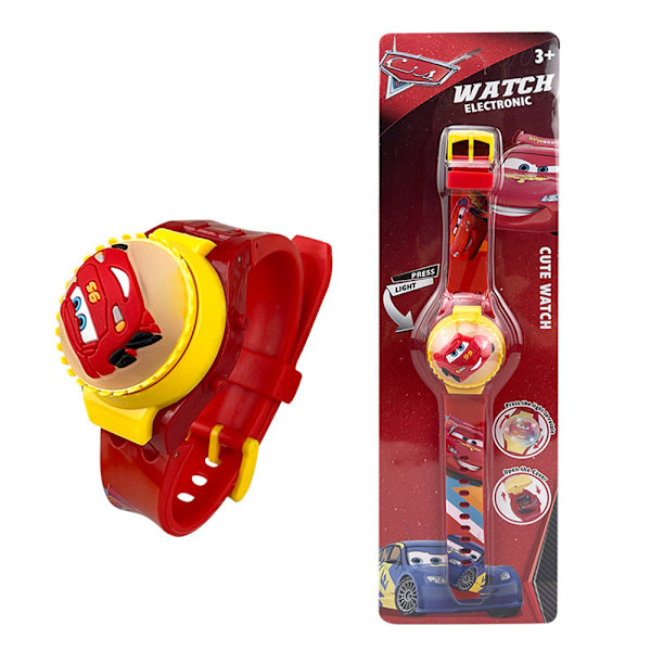 Barn 3D Cartoon Klocka Blinkande Ljus Upp Glödande Snurra Topp Vändbar Armbandsur Automobile