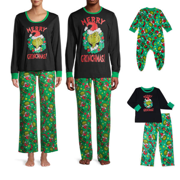 Matchande familj julpyjamas Grinch kostym sovkläder set Dad S
