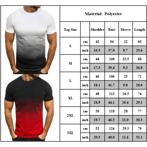 Gradient rundhalsad kortärmad - Casual Sports T-shirt - för M Red S