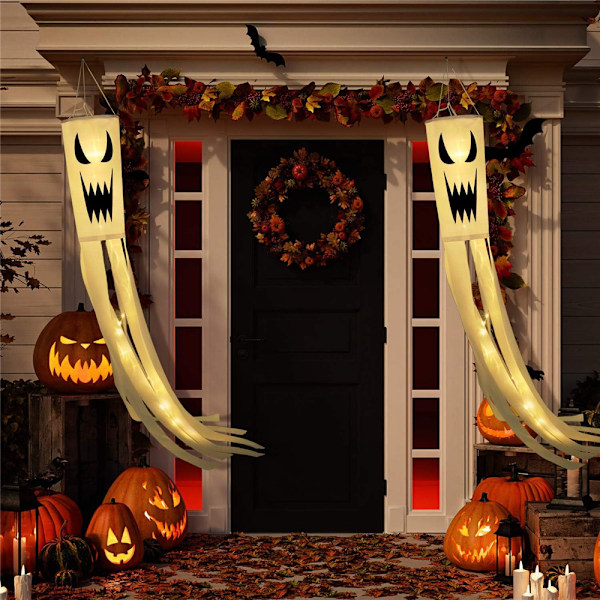 1/2 KPL Halloween-haamu tuulipussi lippu ulko-ovi puutarha roikkuu tuuliviiri karmiva koriste 2PCS