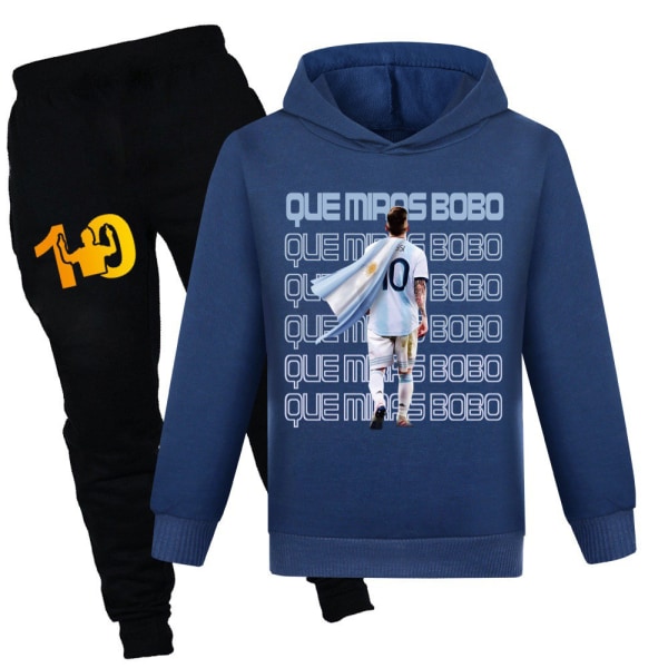 Pojkars Lösa Träningsoverall Messi Huvtröja Sweatshirt Byxor Pullover Kostymer Navy blue 160cm