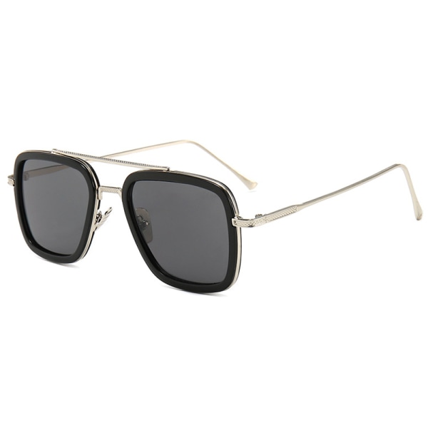 Fyrkantiga solglasögon för kvinnor män Vintage metall solglasögon Silver Frame Black Lenses