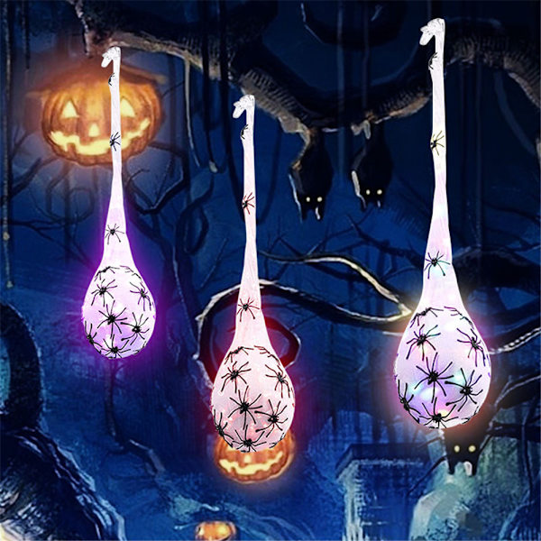 3 stk. Halloween Dekoration Edderkop Æg Glødende Edderkoppespind Æg Hængende Colorful Light