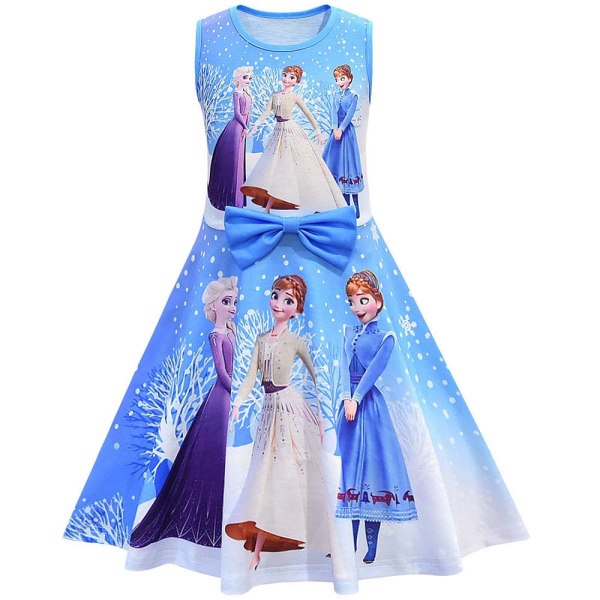 Fryst Barnklänning - Sommar Sleeveless Prinsessa Klänning Blue 140CM