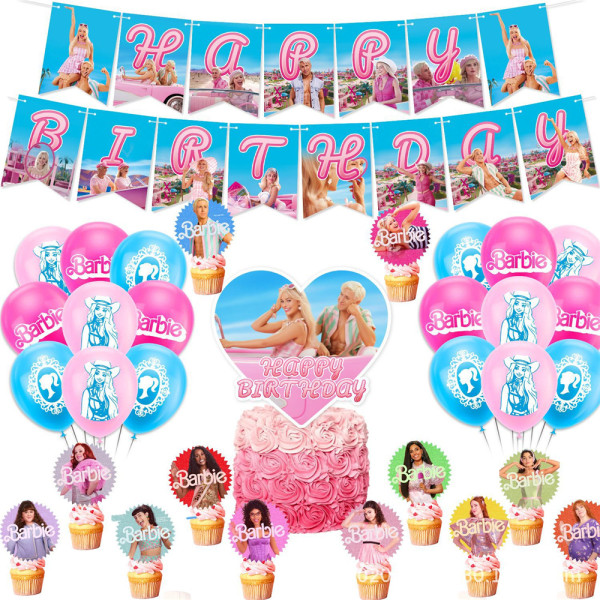 Riktig Barbie-tema Födelsedagsfest Banners Tårtdekor