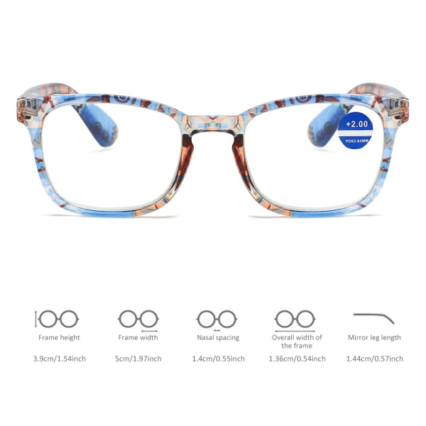 Läsglasögon för Män Kvinnor Unisex Trendiga Designer Blue Frame,+100