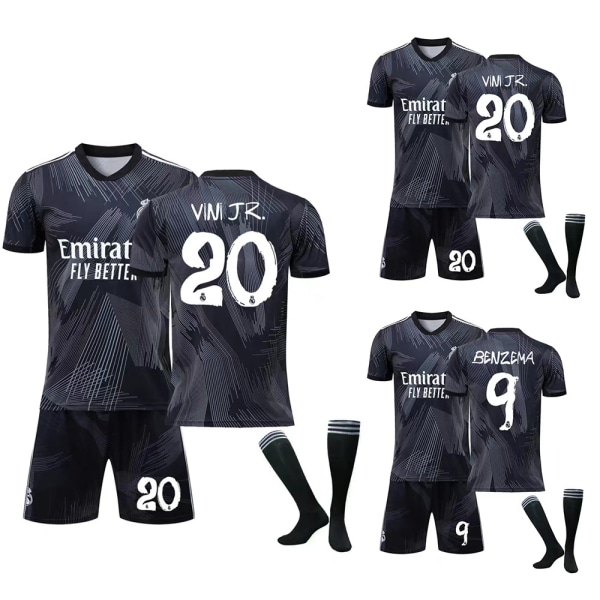 Barnfotbollströja Vini JR #20 Benzema # 9 Fotbollströjor Jersey Set #20 10-11Y