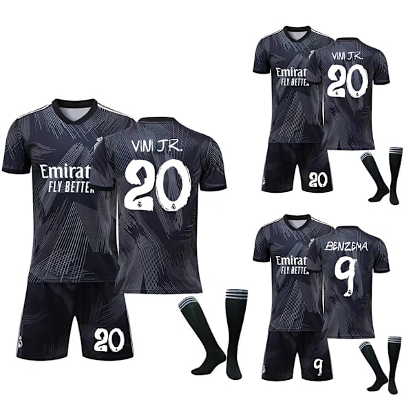 Barnfotbollströja Vini JR #20 Benzema # 9 Fotbollströjor Jersey Set #20 6-7Y