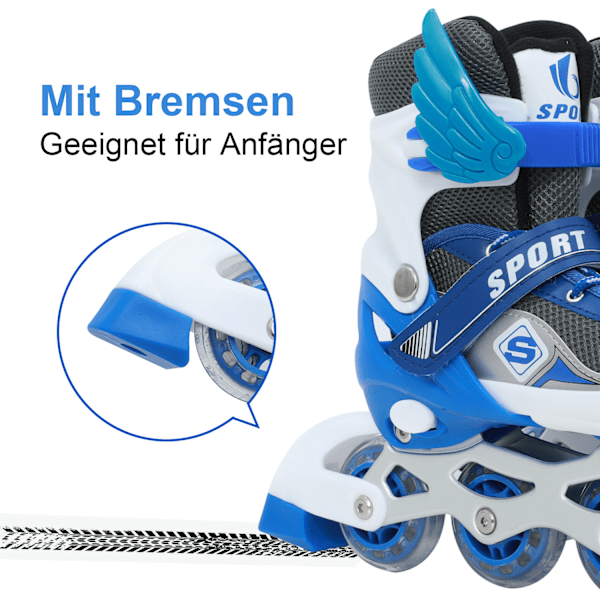 Inlineskates, justerbara rullskridskor, inlinehjul med ljus, rullskridskor, inliner, justerbar storlek 26-41, trippelt skydd Blue M
