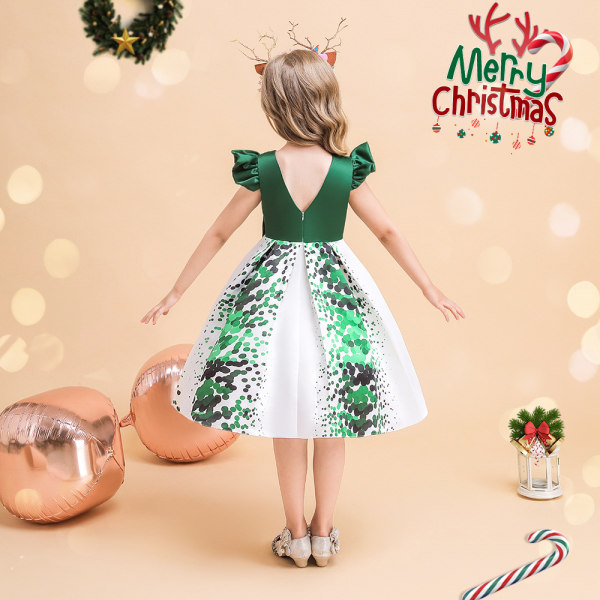Flickor Julfest Klänning Rosett Elegant Brudtärna Bröllopsklänning Dark green 150CM