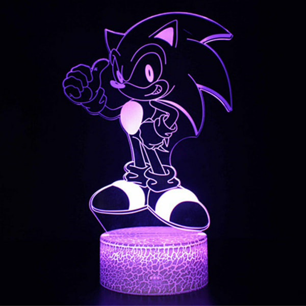 3D Sonic Night Light LED Illusion 7Color Change Decor Bordslampa A