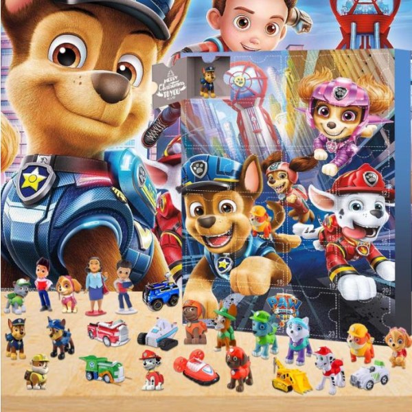 Julnedräkning adventskalender, 24PC Paw Patrol Figurer