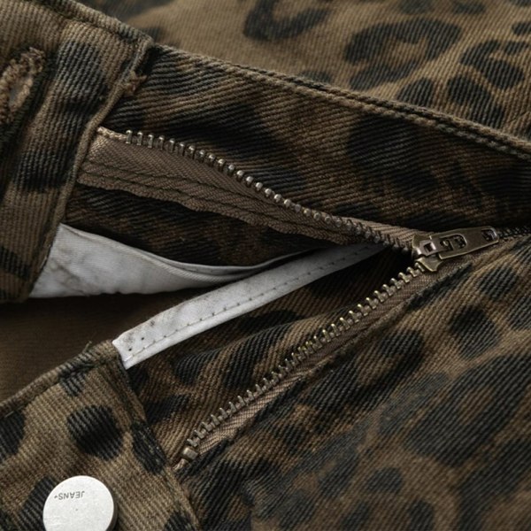 Dam Leopard Denim Byxor Vintage Streetwear Jeans Raka ben Lösa byxor L