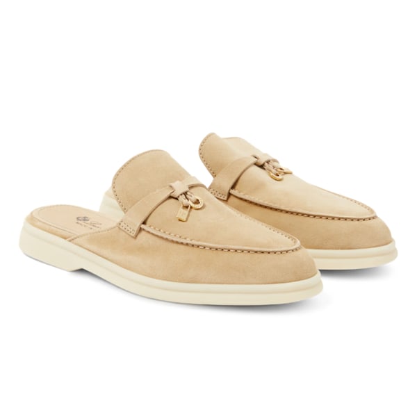 LORO PIANA Charms Walk Utsmyckade Mockamules Tofflor Apricot 41