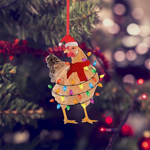 5 stk. juletrepynt i tre, kylling, hengende ornamenter jul