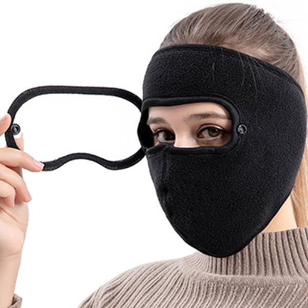 Fleece Skyddande Visir / Goggles / Vinter Skidmössa Black