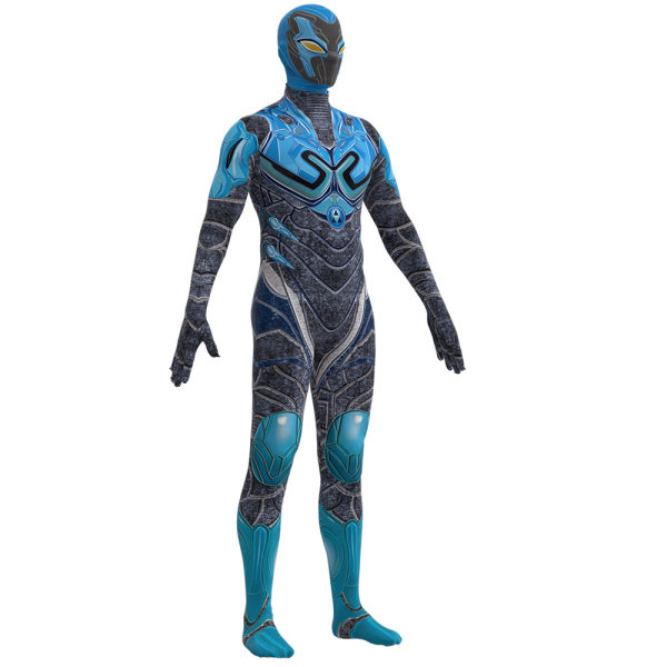 Halloween Kids Cosplay Kostymer Blue Beetle Jumpsuit Mask Outfit 130cm