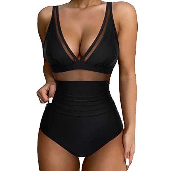 Kvinnors Vadderad Monokini Magkontroll Baddräkt Bikini Baddräkt Sommar Black M