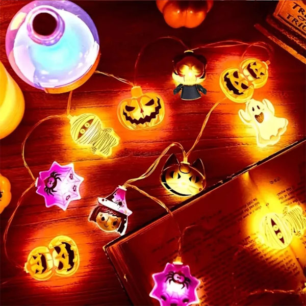 Halloween lys, 10 LED udendørs dekorations lyskæde, batteridrevet vandtæt græskarreb til festdekoration 10 Lights 1.5m