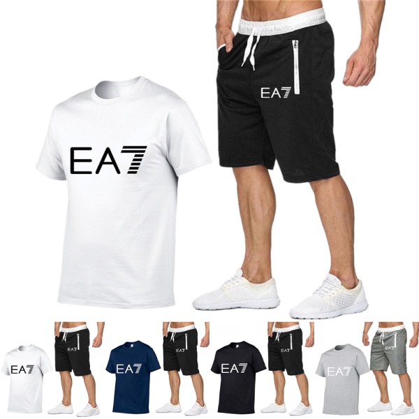 Sommar Sportkläder för män EA7 Fitness Suit Löpkläder Casual T-shirt + Shorts Set D XL