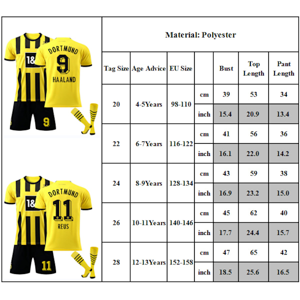 Borussia Dortmund tröja barn fotboll fotbollströja tröja kit #22 10-11Y