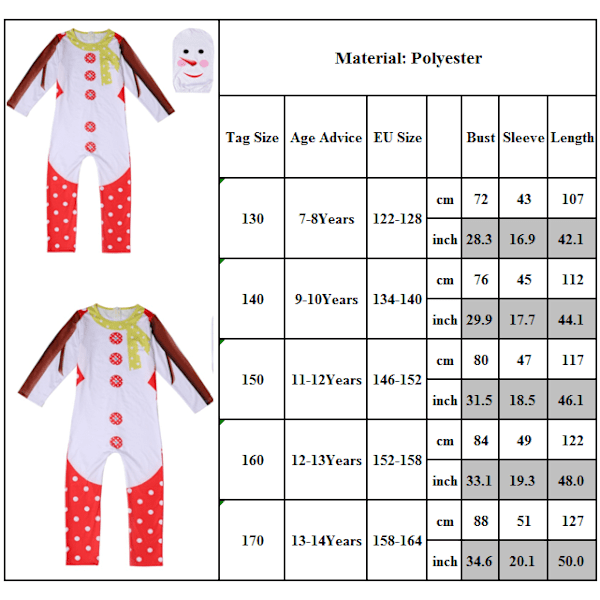 Barnekostyme Jul Snømann Cosplay Jumpsuit 140cm